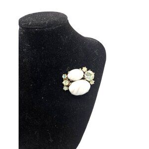 1930s Vintage Rare Reinad Signed Milk Glass Faceted Rhinestone Brooch 1.5"